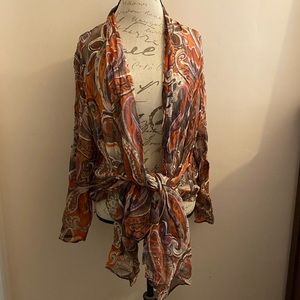 100% Silk Kimono Style Semi Sheer Long Sleeve Wrap